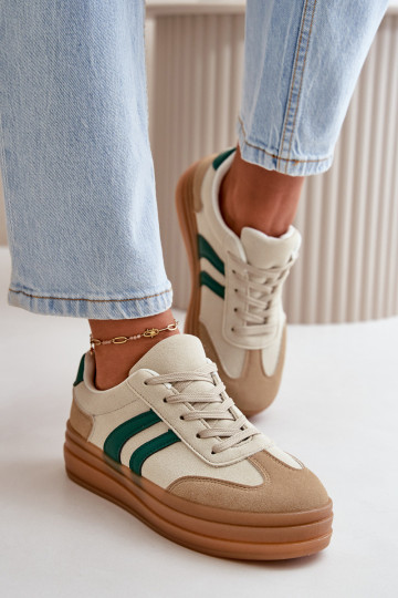 Sneakers modeļa apavi Sieviešu ar platformu smilšu krāsas-Zaļas krāsas Nesonice
