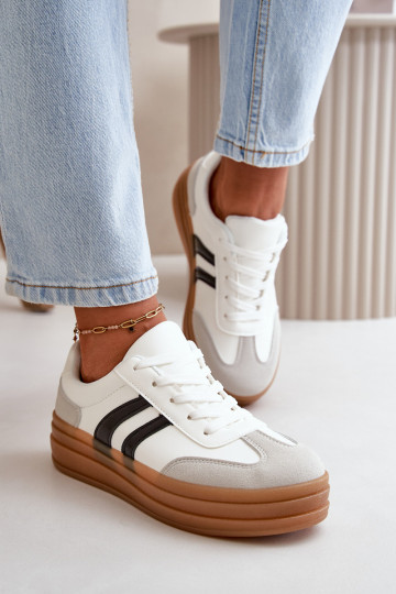 Sneakers modeļa apavi Sieviešu ar platformu Baltas-Pelēkas krāsas Nesonice