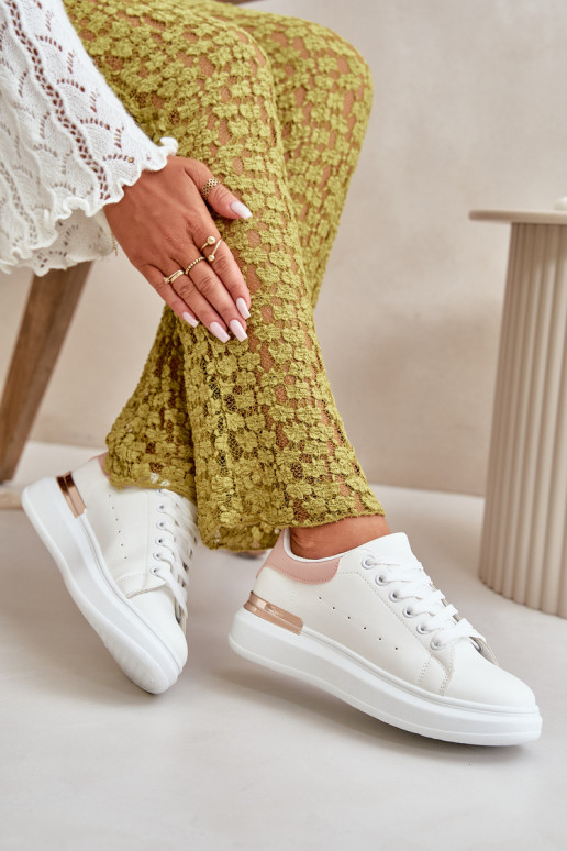 Zems sieviešu puszābaki ar platformu no eko ādas Baltas-rozā krāsa Nevelena