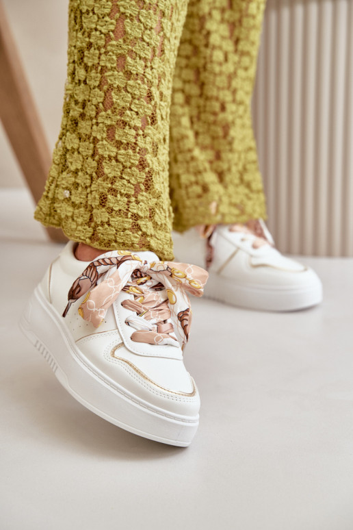 Sneakers modeļa apavi Sieviešu ar platformu Ar greznu Šņorēšanam baltas krāsas Mistra