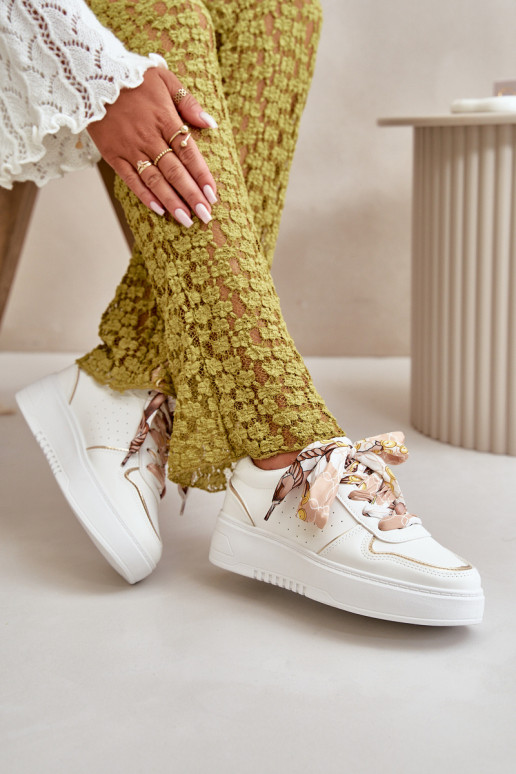 Sneakers modeļa apavi Sieviešu ar platformu Ar greznu Šņorēšanam baltas krāsas Mistra