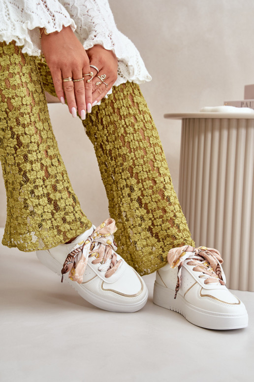 Sneakers modeļa apavi Sieviešu ar platformu Ar greznu Šņorēšanam baltas krāsas Mistra