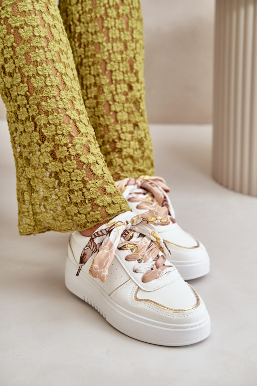 Sneakers modeļa apavi Sieviešu ar platformu Ar greznu Šņorēšanam baltas krāsas Mistra