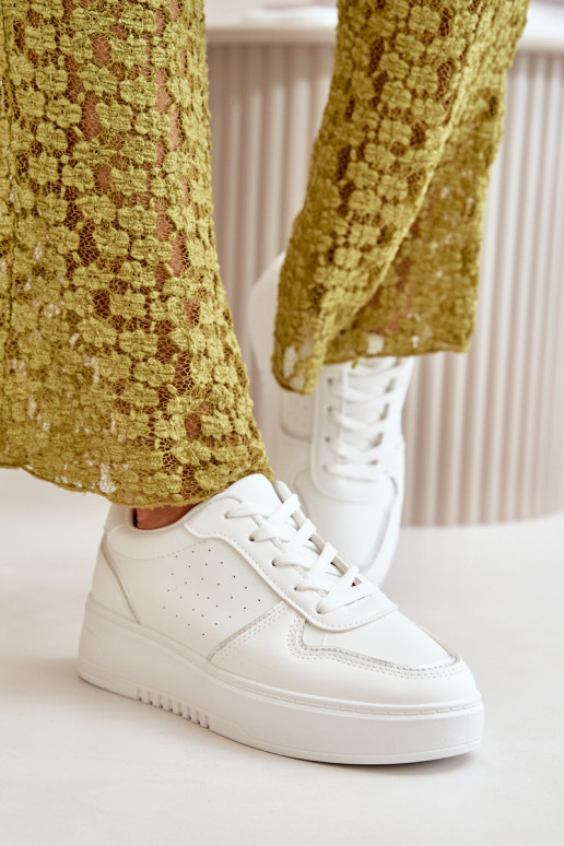 Sneakers modeļa apavi Sieviešu ar platformu Ar greznu Šņorēšanam baltas krāsas Mistra