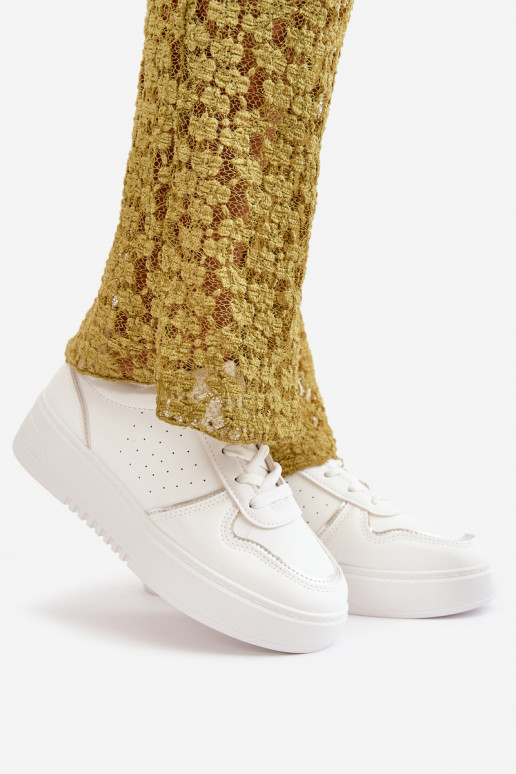 Sneakers modeļa apavi Sieviešu ar platformu Ar greznu Šņorēšanam baltas krāsas Mistra