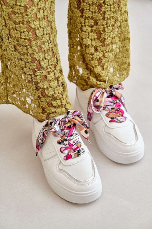 Sneakers modeļa apavi Sieviešu ar platformu Ar greznu Šņorēšanam baltas krāsas Mistra