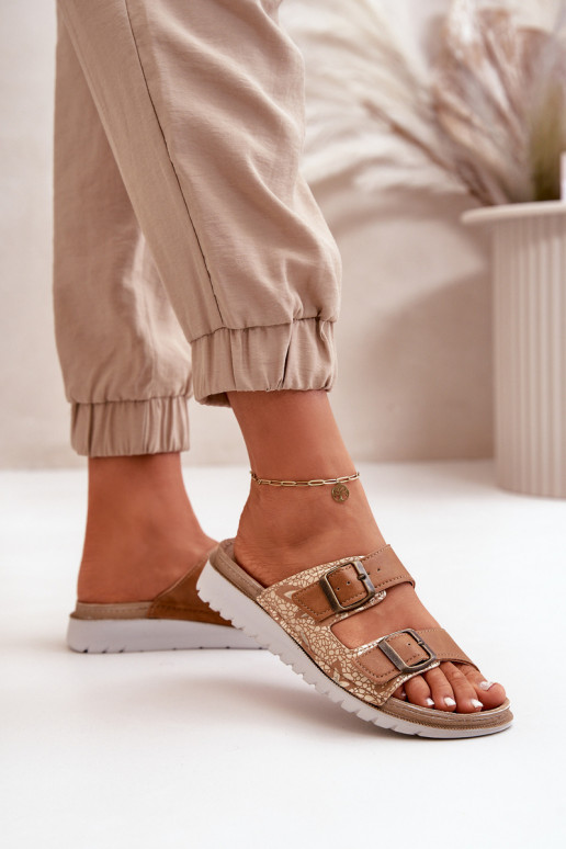 Sieviešu Ērtas čības ar sprādzēm Inblu CN000033 brūnas krāsas