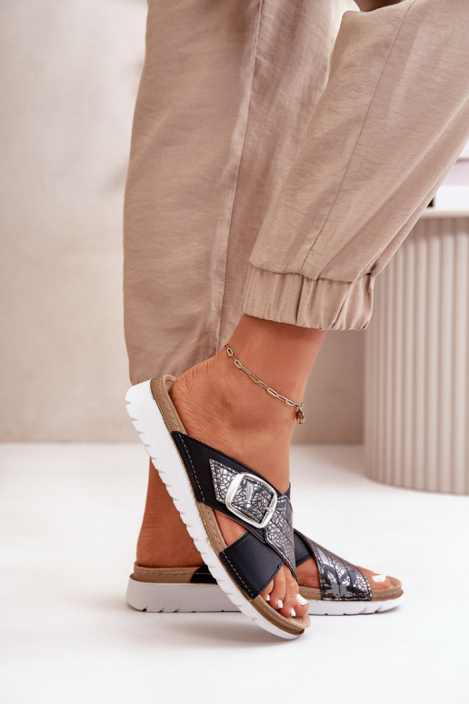 Ērtas sieviešu čības ar sprādzēm Inblu CN000032 melnas krāsas