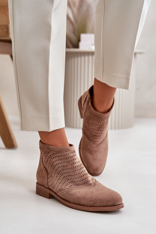 Sieviešu puszābaki ar platiem papēžiem Ažūrs brūnas krāsas S.Barski HY42-076 Sieviešu puszābaki ar platiem papēžiem Ažūrs brūnas krāsas S.Barski HY42-076