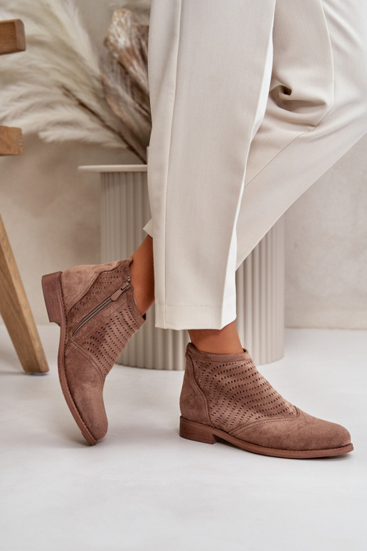 Sieviešu puszābaki ar platiem papēžiem Ažūrs brūnas krāsas S.Barski HY42-076 Sieviešu puszābaki ar platiem papēžiem Ažūrs brūnas krāsas S.Barski HY42-076