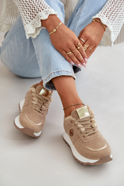 sporta apavi Sieviešu siltināti ar kažokādu ar platformu Haki krāsas Lerisas