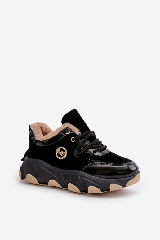 Sieviešu sporta apavi šņorējami siltināti ar platformu melnas krāsas Verioras Sieviešu sporta apavi šņorējami siltināti ar platformu melnas krāsas Verioras