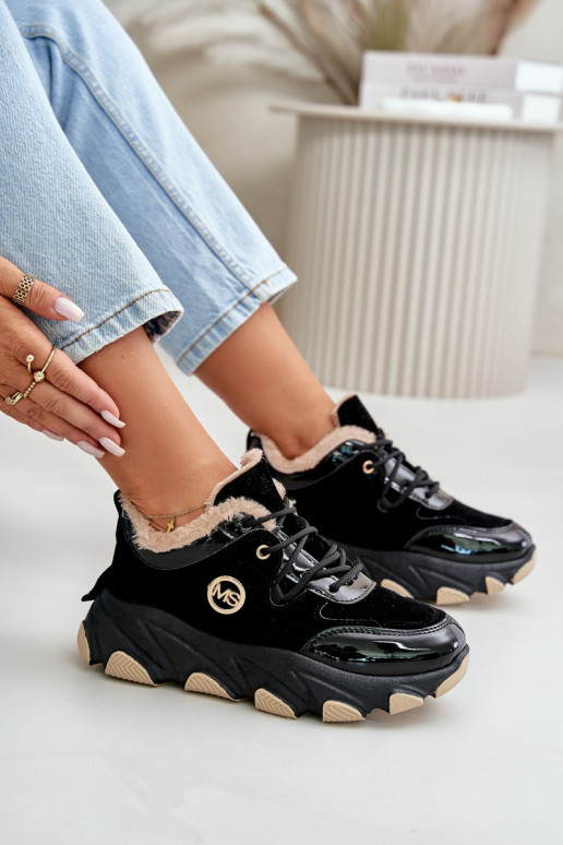 Sieviešu sporta apavi šņorējami siltināti ar platformu melnas krāsas Verioras Sieviešu sporta apavi šņorējami siltināti ar platformu melnas krāsas Verioras