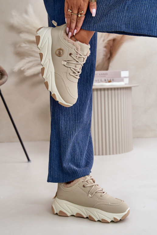 siltināti sporta apavi Sieviešu šņorējami ar platformu smilšu krāsas Bialoa siltināti sporta apavi Sieviešu šņorējami ar platformu smilšu krāsas Bialoa