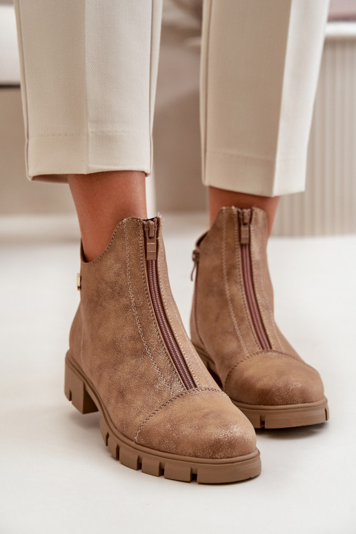 siltināti Sieviešu puszābaki Z Przetarciami Eko Āda brūnas krāsas-Zelta krāsas Verietta