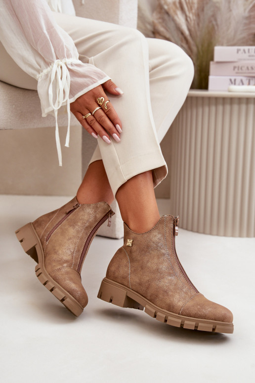 siltināti Sieviešu puszābaki Z Przetarciami Eko Āda brūnas krāsas-Zelta krāsas Verietta