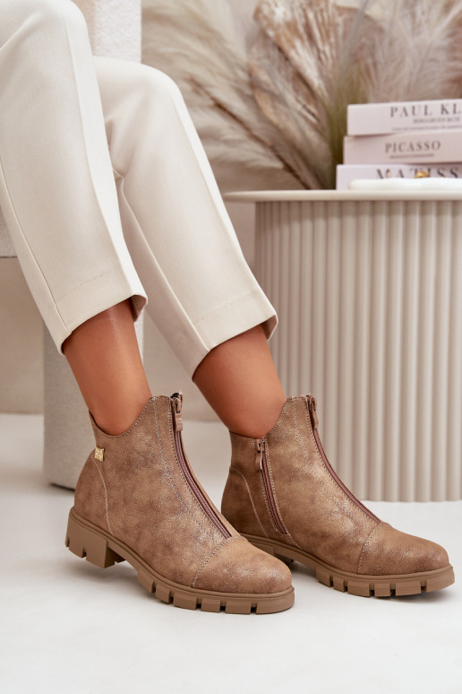 siltināti Sieviešu puszābaki Z Przetarciami Eko Āda brūnas krāsas-Zelta krāsas Verietta