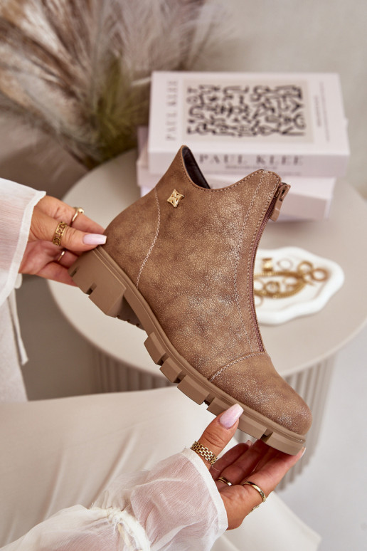 siltināti Sieviešu puszābaki Z Przetarciami Eko Āda brūnas krāsas-Zelta krāsas Verietta