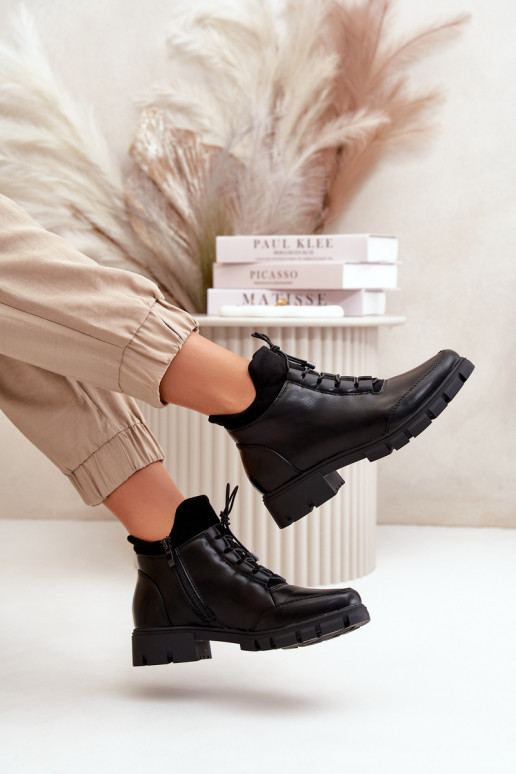 zempapēžu apavi sievietēm siltināti no eko ādas melnas krāsas Erisabelle zempapēžu apavi sievietēm siltināti no eko ādas melnas krāsas Erisabelle