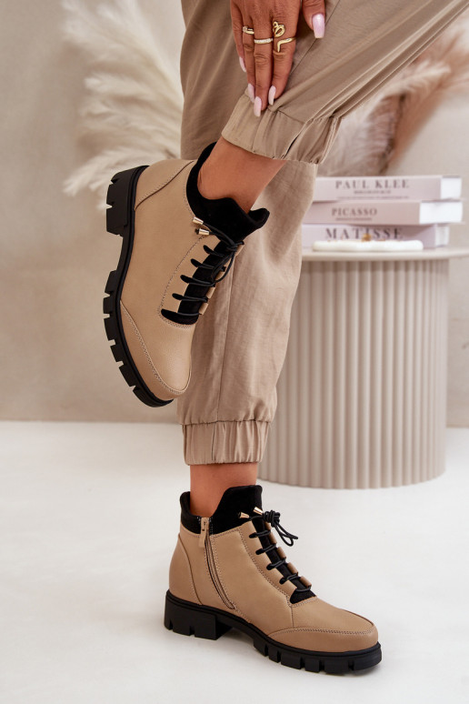 zempapēžu apavi sievietēm siltināti no eko ādas smilšu krāsas Erisabelle