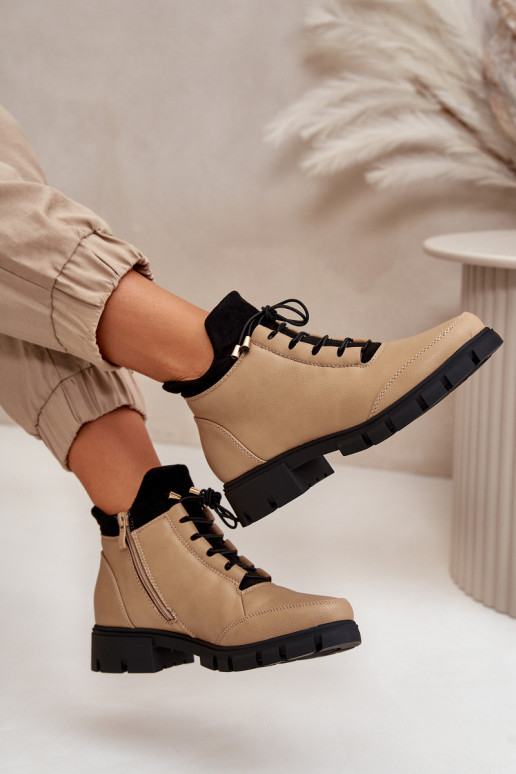 zempapēžu apavi sievietēm siltināti no eko ādas smilšu krāsas Erisabelle