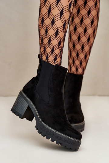 Sieviešu puszābaki siltināti ar papēdi Eko zamšādaoIne melnas krāsas Irissinae 2