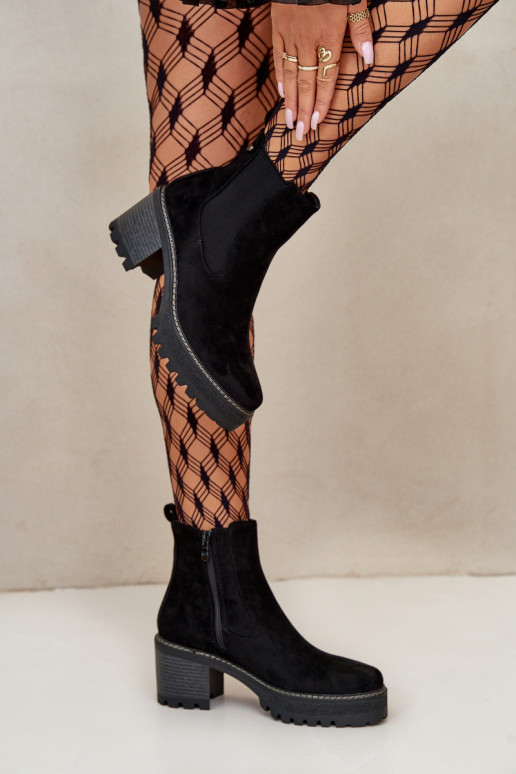 Sieviešu puszābaki siltināti ar papēdi Eko zamšādaoIne melnas krāsas Irissinae