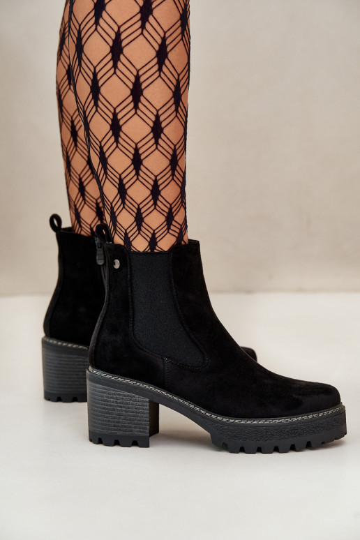 Sieviešu puszābaki siltināti ar papēdi Eko zamšādaoIne melnas krāsas Irissinae