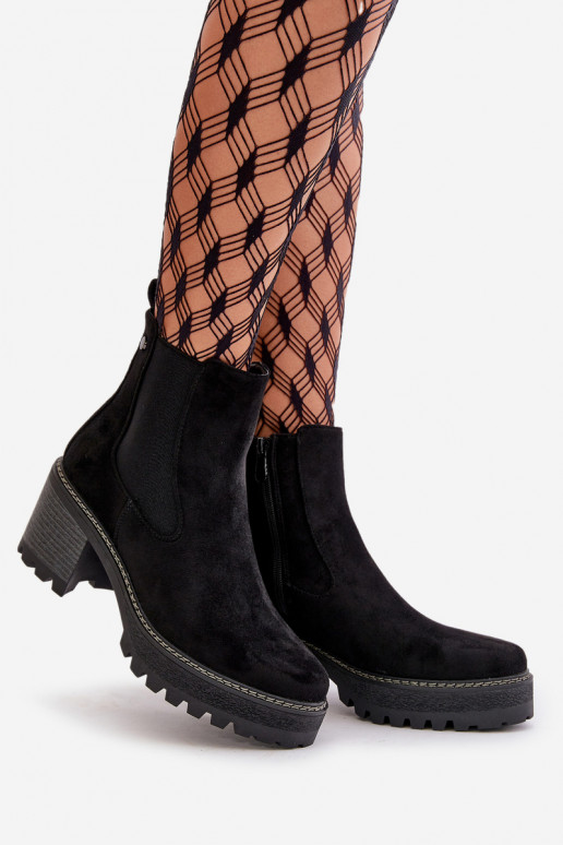 Sieviešu puszābaki siltināti ar papēdi Eko zamšādaoIne melnas krāsas Irissinae