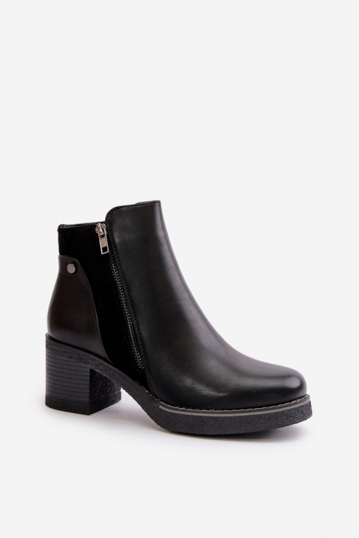 Sieviešu puszābaki no eko ādas ar papēdi siltināti melnas krāsas Revianna