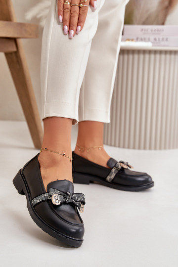 Sieviešu Mokasīni ar bantītēm S.Barski HY42-331 melnas krāsas