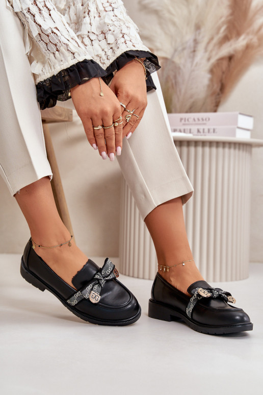 Sieviešu Mokasīni ar bantītēm S.Barski HY42-331 melnas krāsas