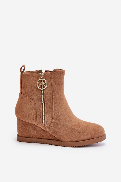 siltināti Sieviešu puszābaki ar platformu ar dekoratīviem rāvējslēdzējiem Eko zamšādaoIne brūnas krāsas Leretha