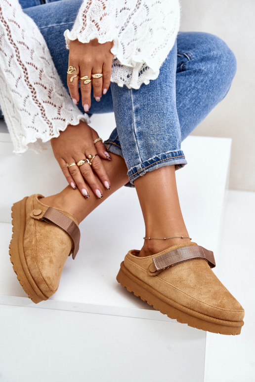 Sieviešu Čības siltināti ar kažokādu ar platformu brūnas krāsas Azida