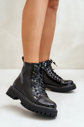 Laque Sieviešu puszābaki Uz pili Ar greznu Heartsm melnas krāsas Obeena