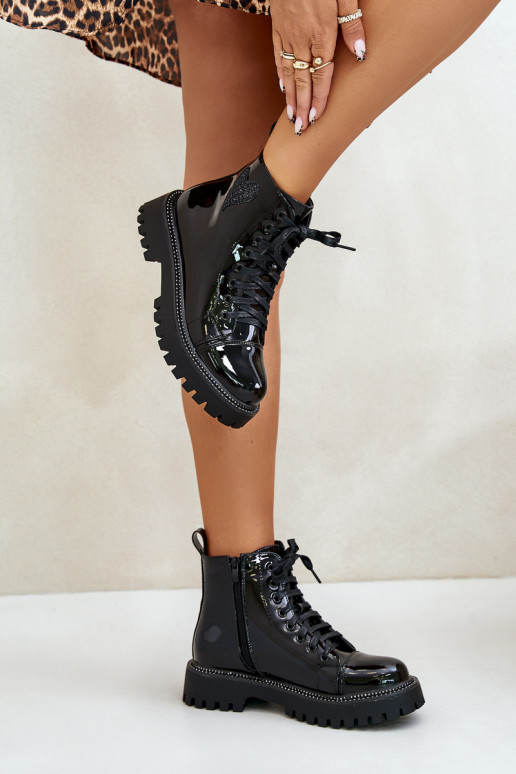 Laque Sieviešu puszābaki Uz pili Ar greznu Heartsm melnas krāsas Obeena