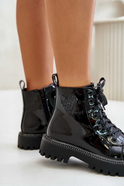 Laque Sieviešu puszābaki Uz pili Ar greznu Heartsm melnas krāsas Obeena