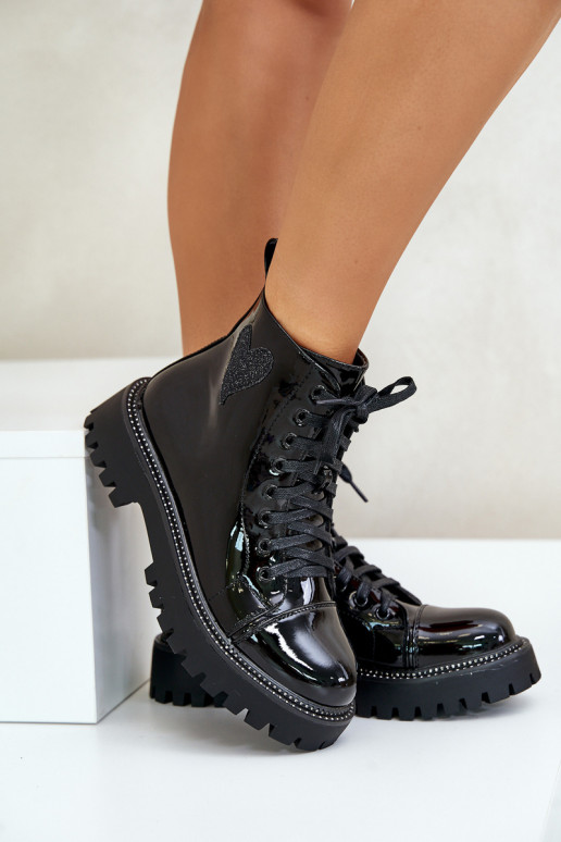 Laque Sieviešu puszābaki Uz pili Ar greznu Heartsm melnas krāsas Obeena