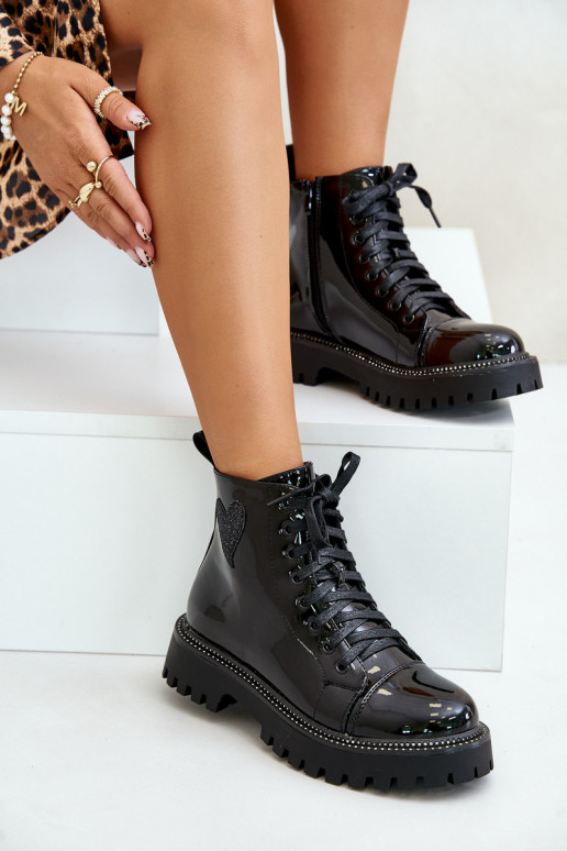 Laque Sieviešu puszābaki Uz pili Ar greznu Heartsm melnas krāsas Obeena