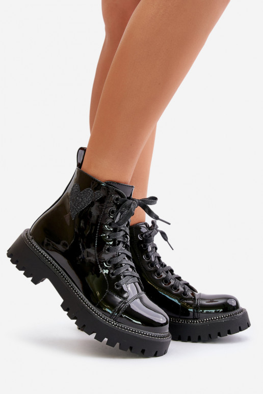 Laque Sieviešu puszābaki Uz pili Ar greznu Heartsm melnas krāsas Obeena