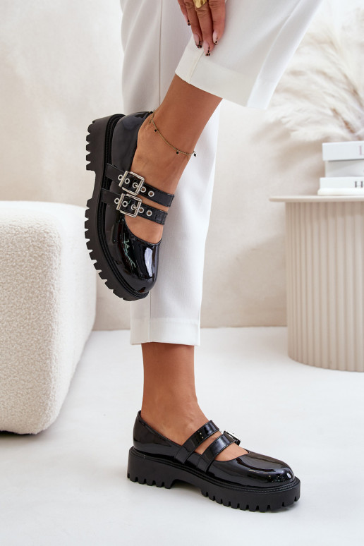 apavi Sieviešu Ar svītrām Laque melnas krāsas Terione apavi Sieviešu Ar svītrām Laque melnas krāsas Terione