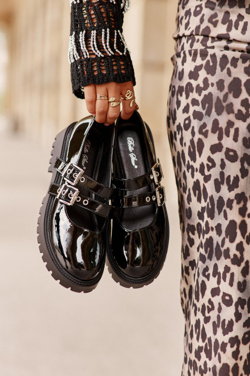 apavi Sieviešu Ar svītrām Laque melnas krāsas Terione apavi Sieviešu Ar svītrām Laque melnas krāsas Terione