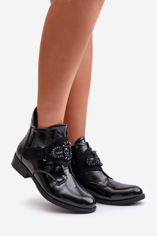 Laque Sieviešu puszābaki ar ornamentiem siltināti S.Barski HY42-021 melnas krāsas Laque Sieviešu puszābaki ar ornamentiem siltināti S.Barski HY42-021 melnas krāsas