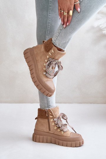 Sieviešu siltināti Sieviešu puszābaki apavi ar platformu brūnas krāsas Alcyhen