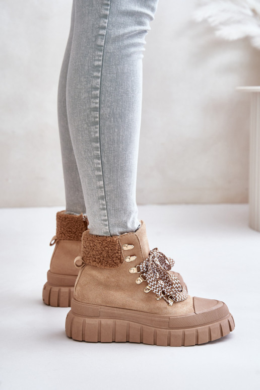Sieviešu siltināti Sieviešu puszābaki apavi ar platformu brūnas krāsas Alcyhen