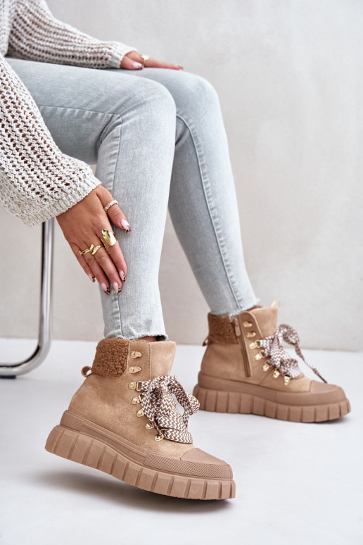 Sieviešu siltināti Sieviešu puszābaki apavi ar platformu brūnas krāsas Alcyhen