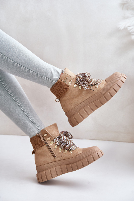 Sieviešu siltināti Sieviešu puszābaki apavi ar platformu brūnas krāsas Alcyhen