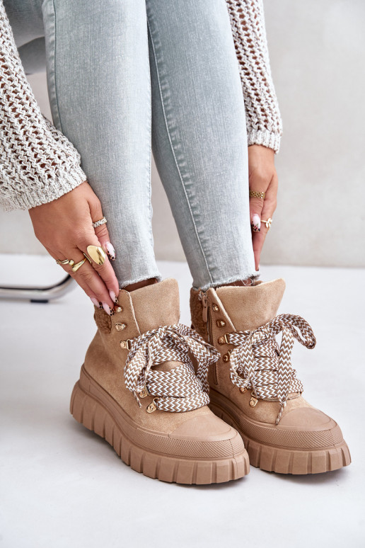 Sieviešu siltināti Sieviešu puszābaki apavi ar platformu brūnas krāsas Alcyhen