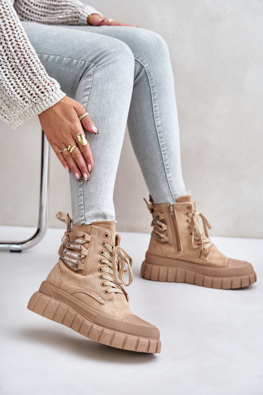 Sieviešu puszābaki ar platformu Ar greznu Šņorēšanam brūnas krāsas Edidda