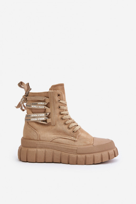 Sieviešu puszābaki ar platformu Ar greznu Šņorēšanam brūnas krāsas Edidda